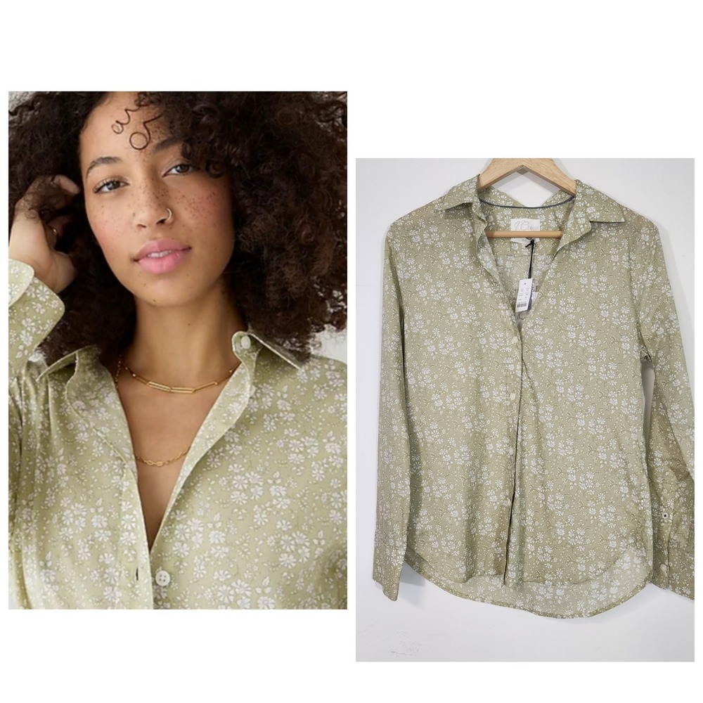 J‎ Crew Liberty fabric Capel Floral Shirt 4 Slim Fit Button Up Green Cotton NWT